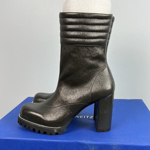 STUART WEITZMAN Isobel Crinkled Leather Boots Asphalt color made in Spain - Picture 5 of 10